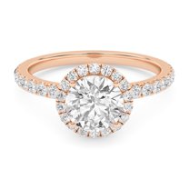 AFFY Round Halo Engagement Rings For Women, 1.50 Carat (ctw) Lab Created Moissanite Promise Rings For Her In 14k Solid Rose Gold | VVS1 Quality Ring Size-5.5