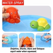 Bath Toy, Water Spraying Discoloration Floating Animals, Bathroom Pool Accessory, Shark Fishing Play Set for Babies and Kids