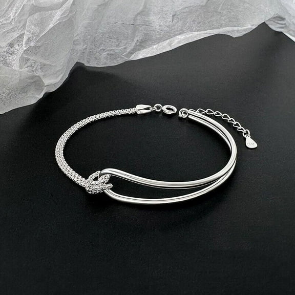 WEISIPU 925 Sterling Silver Knot Chain Bracelet Women Minimalist Bangle Fashion Jewelry Gift for Women Teen Girls