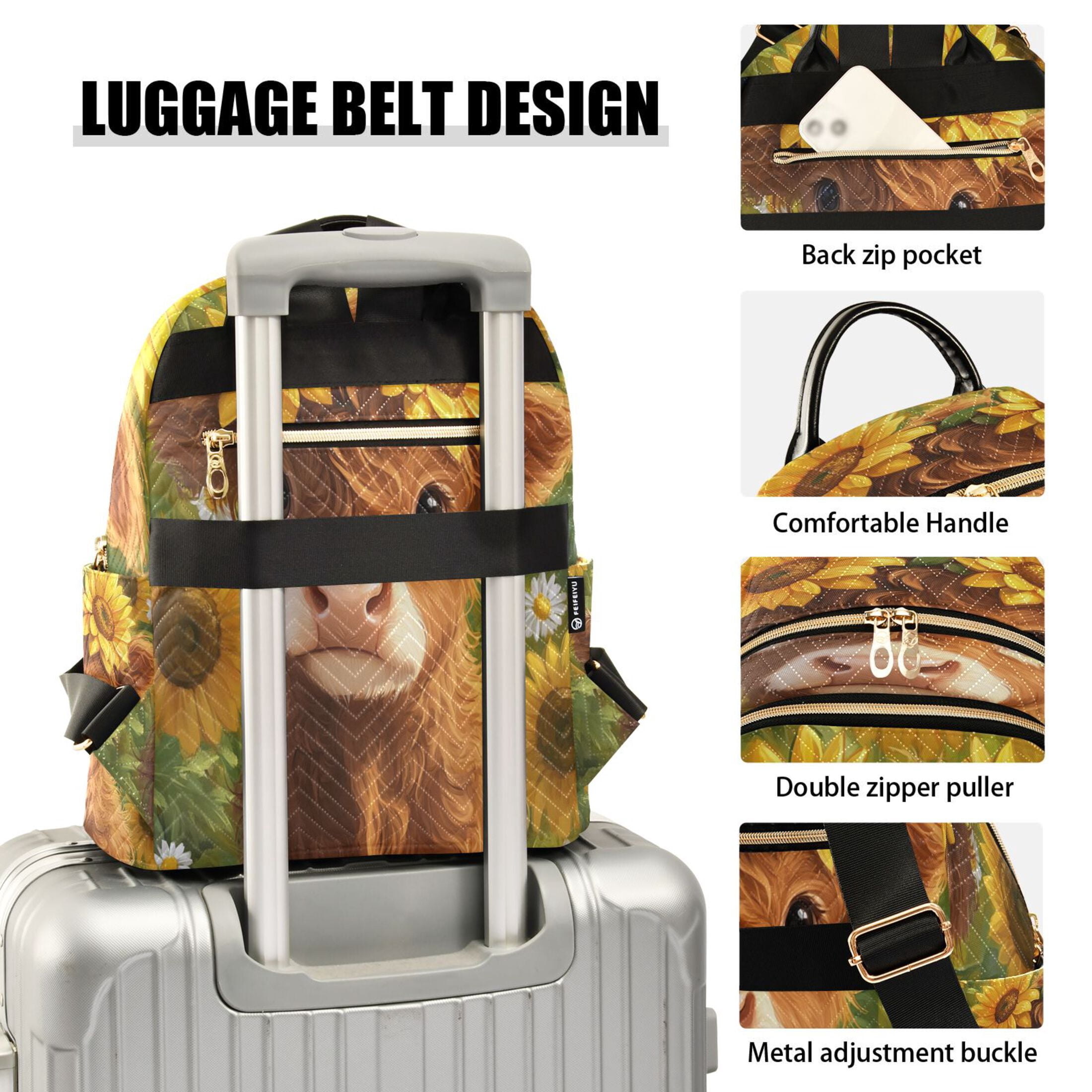 Fashion Backpack Women Casual Bag Cute Highland Cow Travel Backpack for Travel
