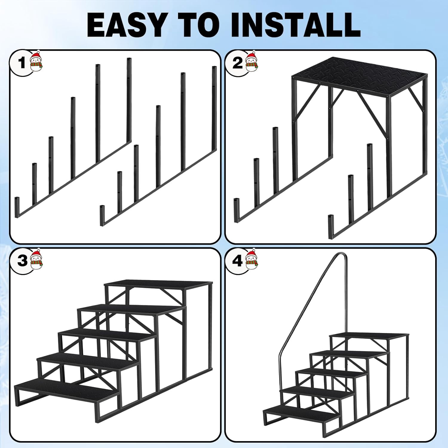 5 Step Ladder with Handrail, Swimming Pool Ladder Above Ground, 660 lb Load Capacity RV Steps with Anti-Slip Panel, Mobile Home Stairs for Reaching and Getting High