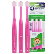 Brilliant Baby Toothbrush by Baby Buddy, for Ages 4-24 Months, Round Head, Bristles Clean All-Around Mouth, Pink, 3 Pack