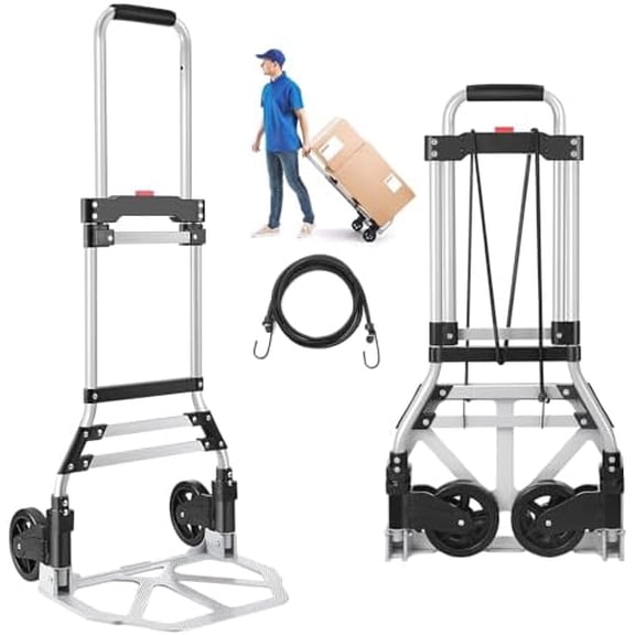 Folding Hand Truck and Dolly, 200 LB Capacity Upgraded Aluminum Dolly Cart, Portable Folding Hand Cart for Travel, Moving, Shopping, Office Use, Black$$Tools