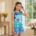 thumbnail image 4 of ZIATUBLE4S Mermaid Scale Print Girls Summer Casual Playsuit Flutter Sleeves Short Jumpsuit Button Round Neck Kids Romper Elastic Waist Relaxed Fit Comfort Outfit with Pockets for 5-6 Y, 4 of 6