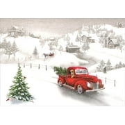LPG Greetings Red Pickup Truck and Snow Covered Road and Hillside Box of 18 Christmas Cards