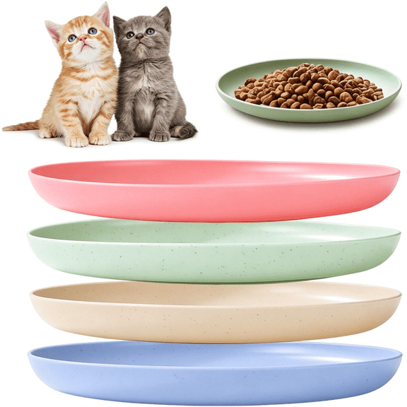 ACDANC 8 Pack Cat Plates Shallow Wide Whisker-Friendly Cat Bowls for Dry Food Wet Food Water,Straw Cat Dishes for Indoor and Outdoor Cats(5.9") Cat Food Bowls