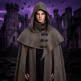 thumbnail image 3 of Medieval Hooded Cloak For Men, Renaissance Cowl Shawl Scarf, Halloween Festival Short Poncho Cape Accessories, 3 of 7