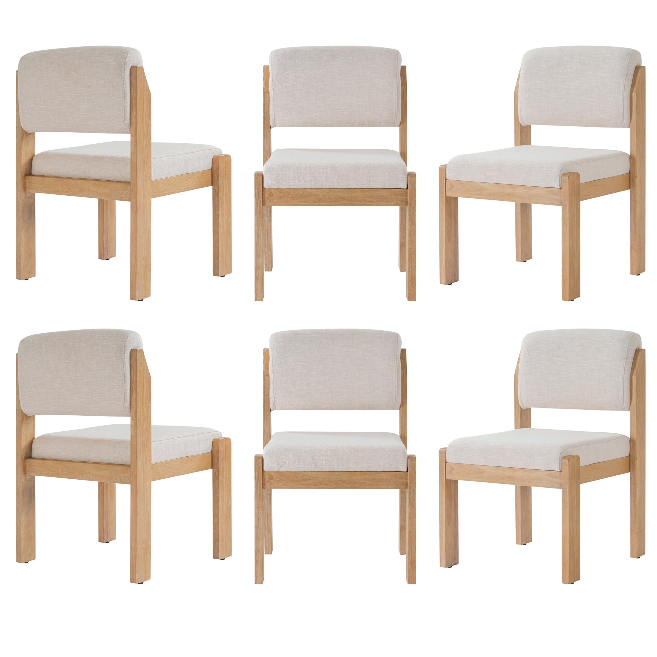 Christopher Knight Home Modern Upholstered Dining Side Chairs, Wood Frame, Natural+Beige, Set of 6