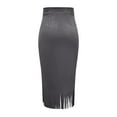 thumbnail image 4 of LWavelet Faux Suede Fringe Midi Skirt Women Western Style Fall Casual Stylish Versatile Bottoms Dark Gray S, 4 of 4