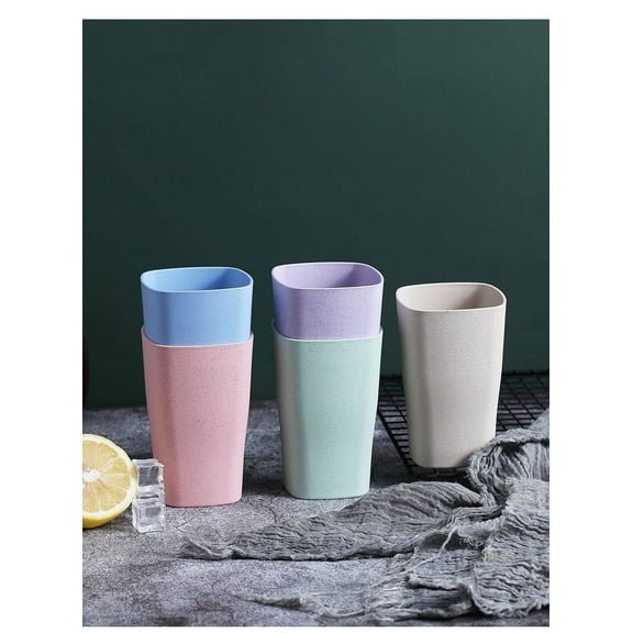 Wheat Straw Reusable Cup, Casewin Unbreakable Drinking Glasses Set of 5 - Dishwasher Safe - BPA Free and Eco Friendly (5 Color)
