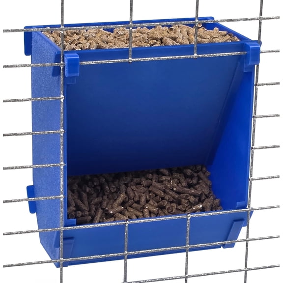 Blue Texas USA Made 6-Inch Cage Hanging Rabbit Feeder with ID Tag for Rabbit Pellet Feed with a Sifter Base
