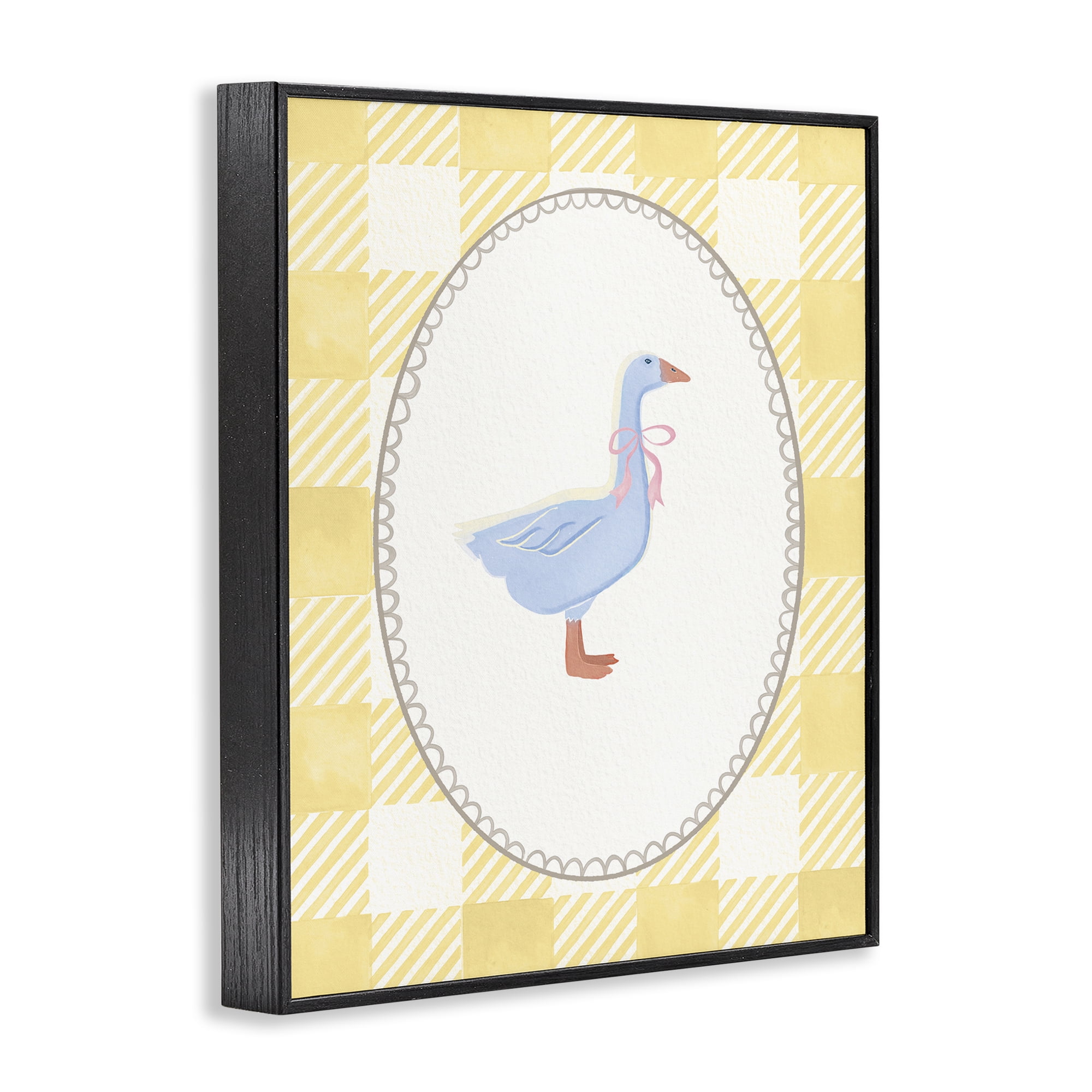 Stupell Industries Little Goose on Yellow Gingham Black Framed Giclee Art, design by The Paper Curator