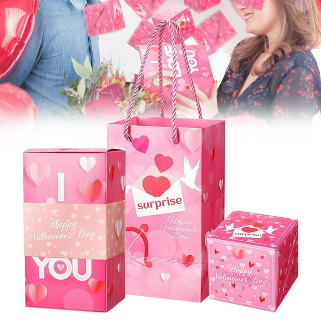 Valentine'S Day Gift Wrapping Paper (Set),Box Explosion for Folding Bouncing Envelope Box with Confetti Explosion Up Box for Christmas Birthday Anniversary Valentin