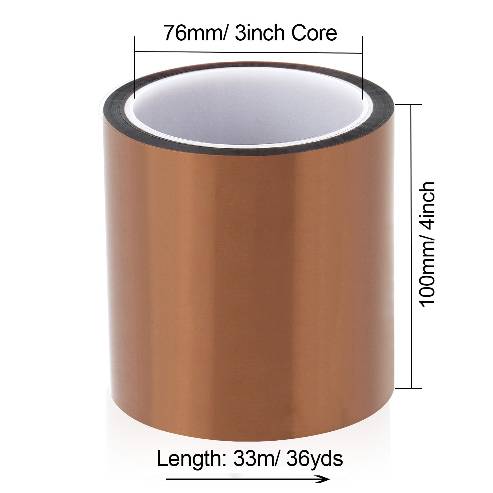 BOMEI PACK PolyimideTape,4 Inch x 108 ft (33m),Wide Roll Heat Resistant Tape,High Temperature Tape,Heat Vinyl Press Tape for Heat Transfer,Polyimide Tape for Protecting CPU, PCB Circuit Board