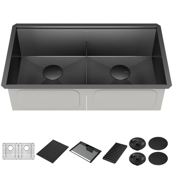Delta 95B9031-33D Rivet 33" Undermount Double Basin Stainless Steel Kitchen Sink - PVD