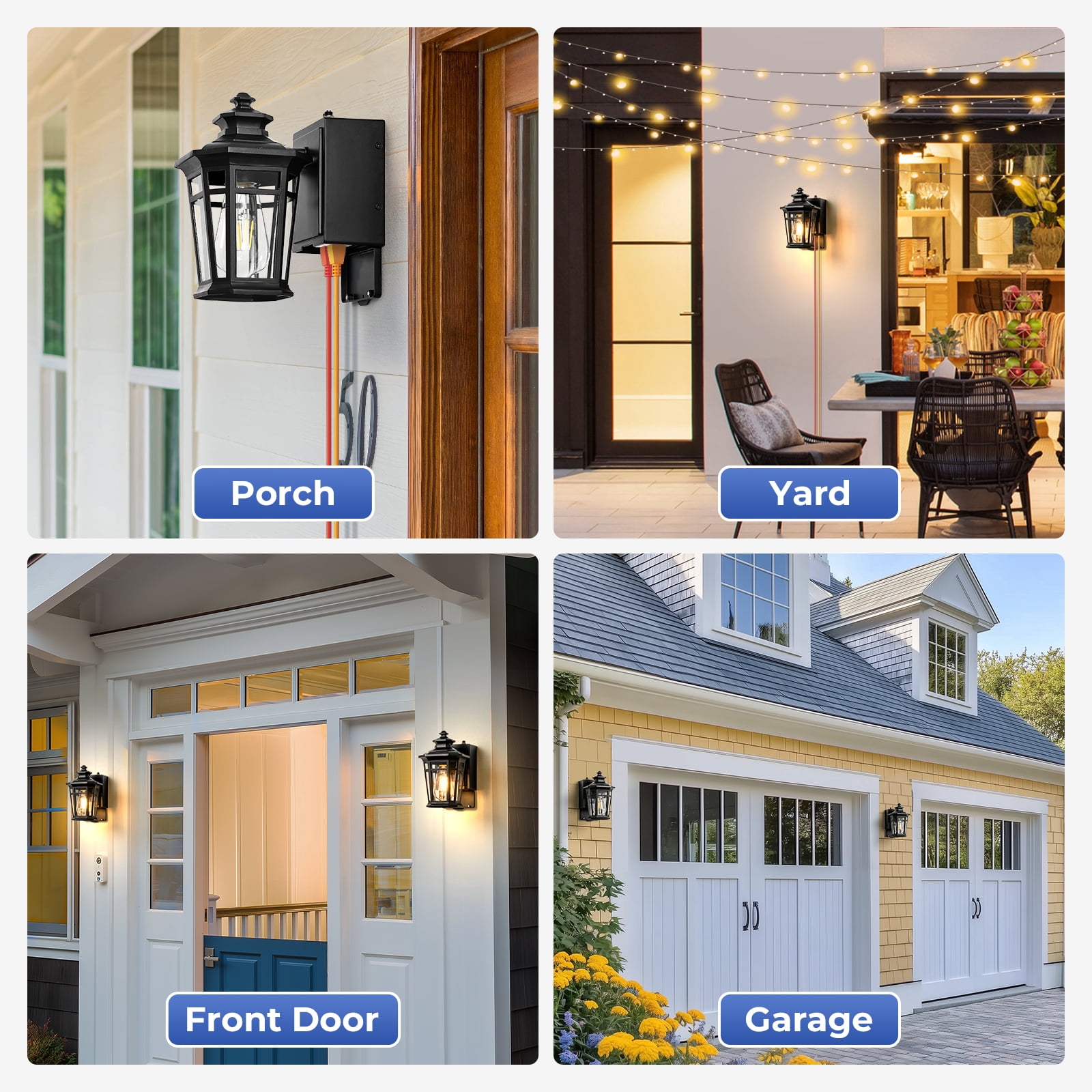 Gleamz Black Dusk to Dawn Outdoor Lighting with GFCI Outlet, Waterproof Anti-rust Exterior Light Fixtures with Outlet, 9" Outside Lights for House, Proch, Patio