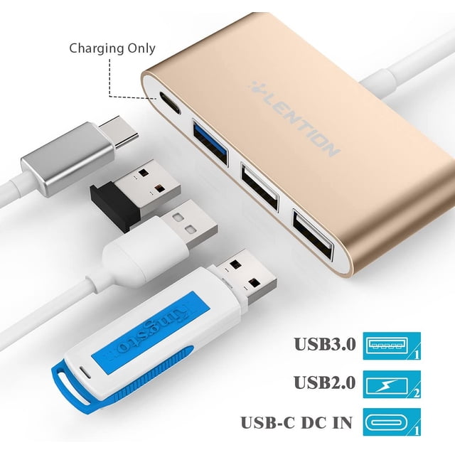 Concentrador USB-C 4 en 1 Lention tipo C USB 3.0 USB 2.0 Compatible