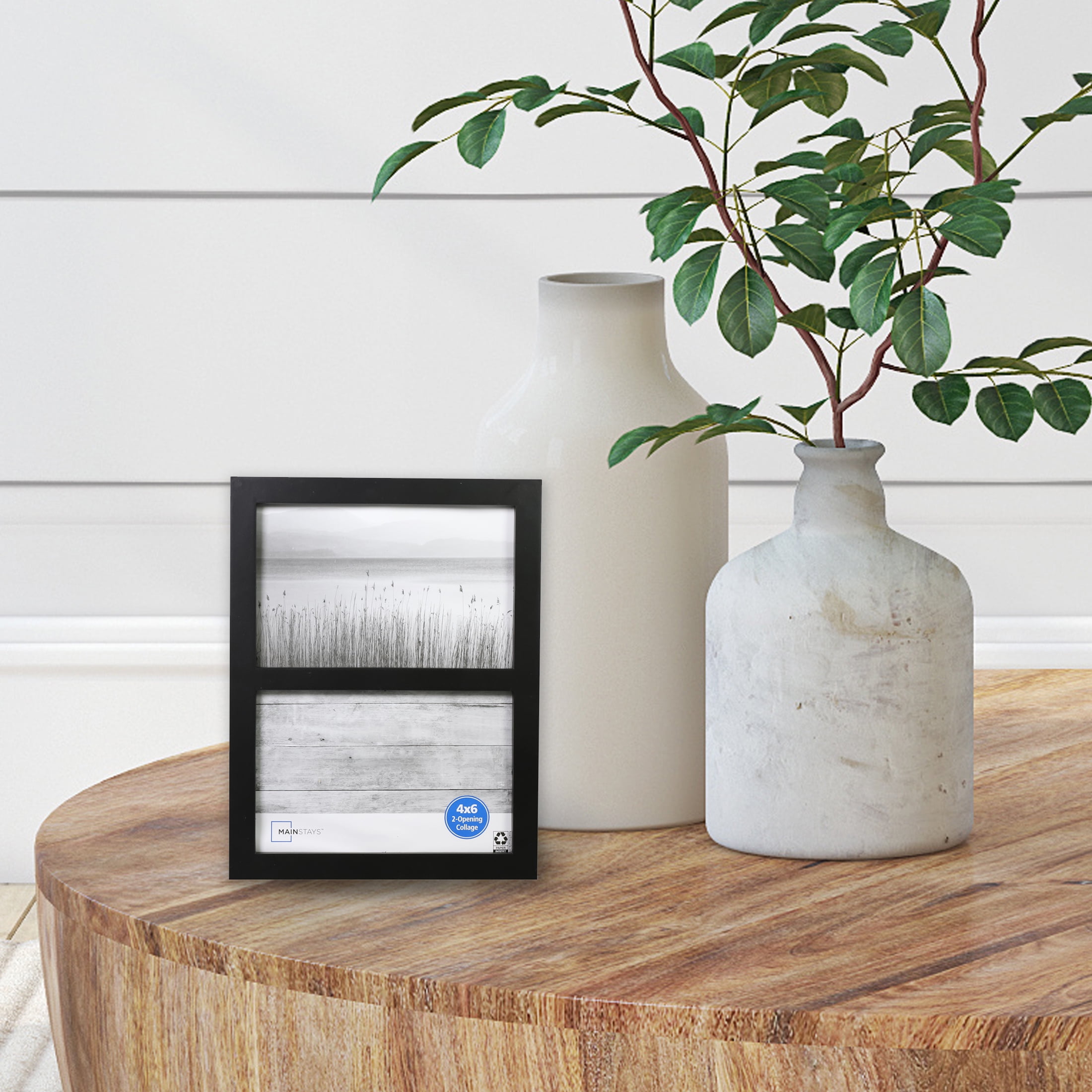 Mainstays 2-Opening Picture Frame, Holds Two 4 x 6 in Photos, Black Gallery Style