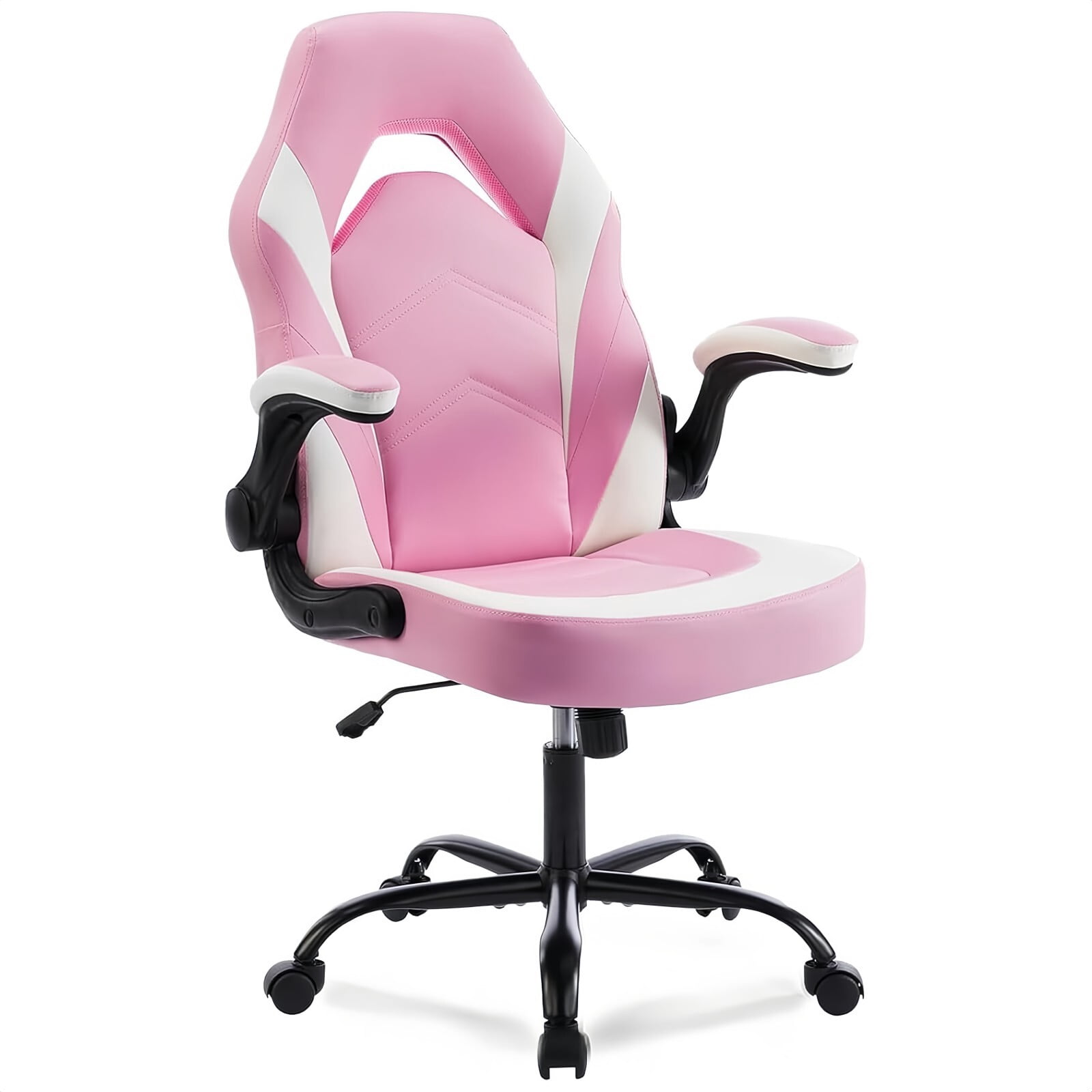 Kelno Ergonomic Gaming Chair PU Leather Computer Desk Chair with Lumbar Support Adjustable Height Flip-Up Armrests Swivel Wheels, Pink