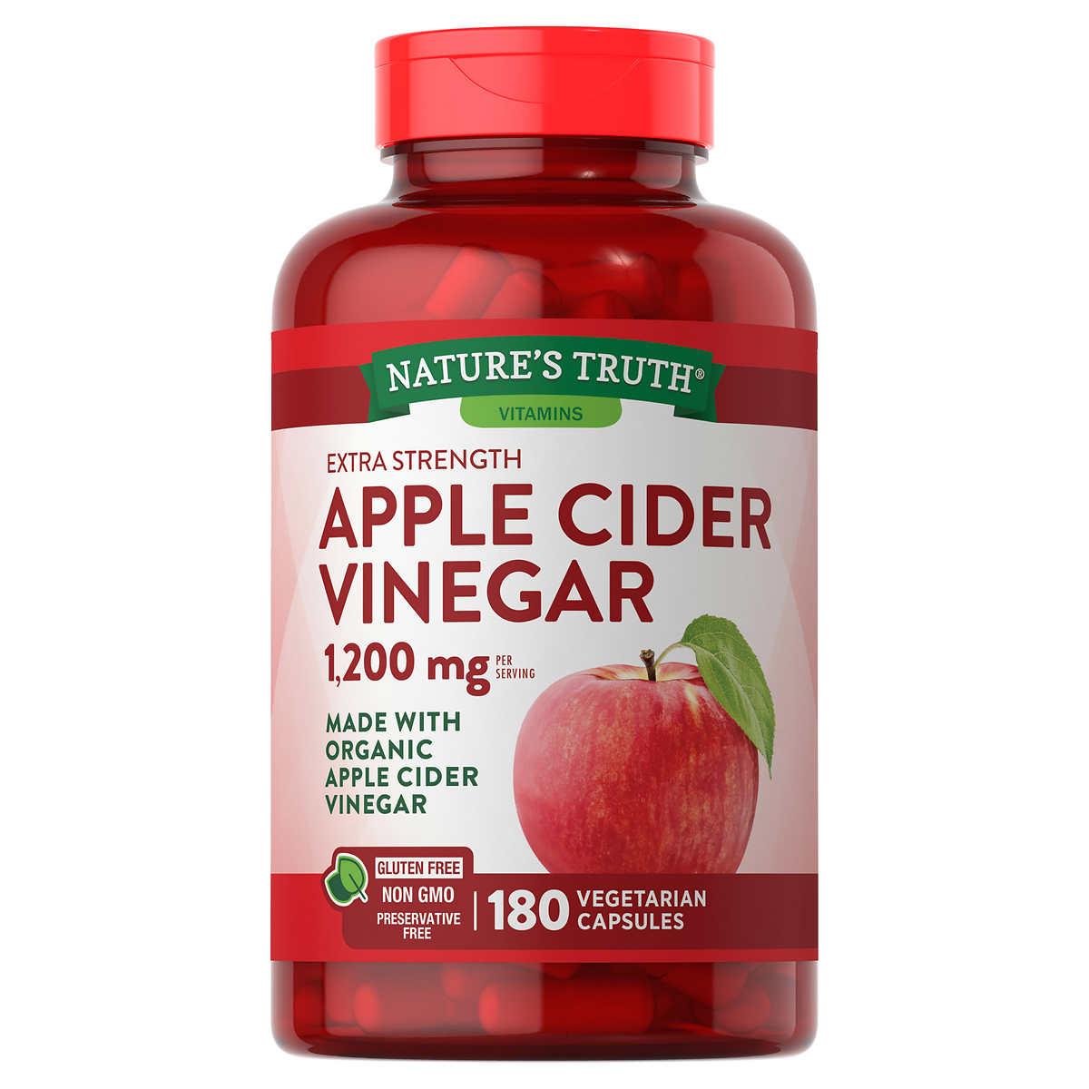 Nature'S Truth Apple Cider Vinegar 1200 Mg., 180 Capsules Gluten