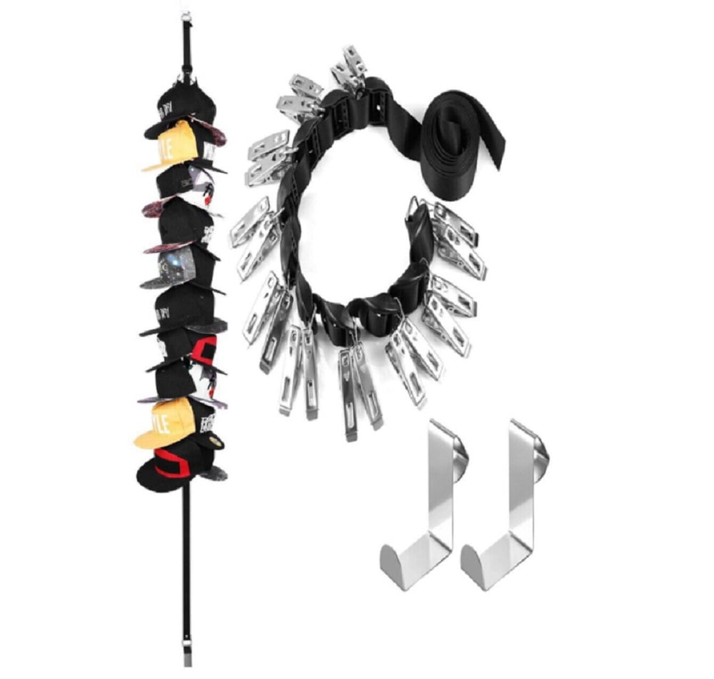 Perfect Curve CapRack18 Over the Door Hat Rack Baseball Cap Organizer Holds 18 36 Caps Black Walmart