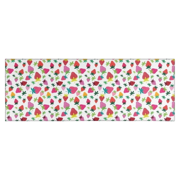 Red Strawberry Plants Leaf White Pattern Kitchen Rug Mat,Kitchen Runner Rugs Non Skid Washable,Decorative Kitchen Floor Mats for Kitchen,Sink,Laundry,17"X47"