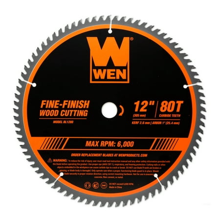 WEN 12-Inch 80-Tooth Fine-Finish Professional Woodworking Saw Blade for Miter Saws and Table Saws, BL1280