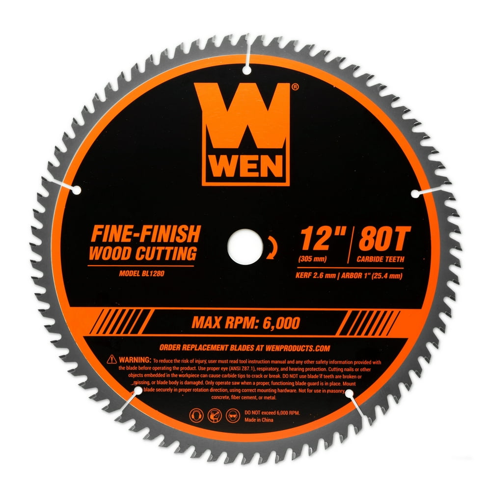 WEN 12Inch 80Tooth FineFinish Professional Woodworking Saw Blade for