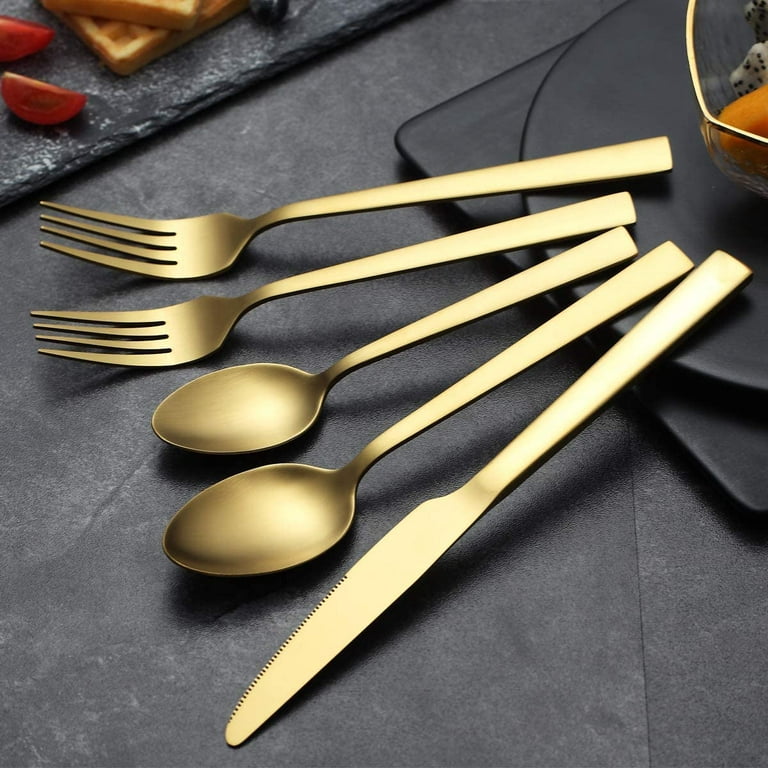Stainless Steel 24 Piece Gold Modern Flatware Set With Colorful Handle –  Terra Powders