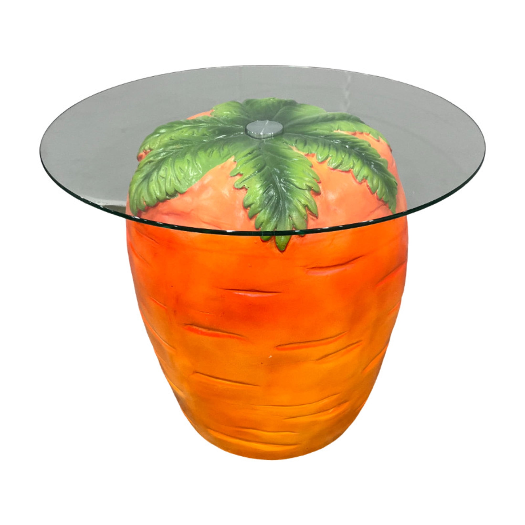 Noble House Novelty Carrot Shaped Side Table with Tempered Glass Top & Weatherproof Resin Base, Home Decor, Orange