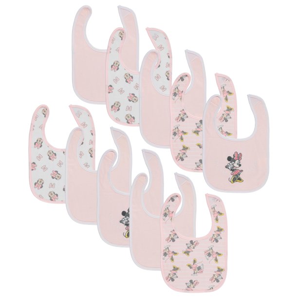 Baberos para bebés Disney Minnie Mouse, paquete de 10 unidades, algodón suave, absorbente