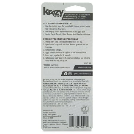 Krazy Glue, All Purpose Super Glue, Precision Tip, 2 G, 2 Count, 10 Second Dry Time