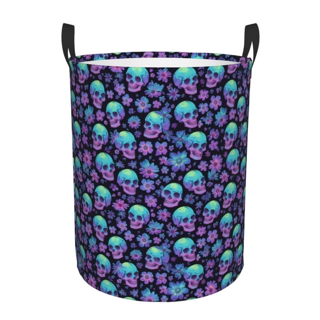 Balery Skull daisy Gradient Cesta de ropa redonda con asas, impermeable, independiente, para ropa, juguetes, dormitorio y familia-Medium