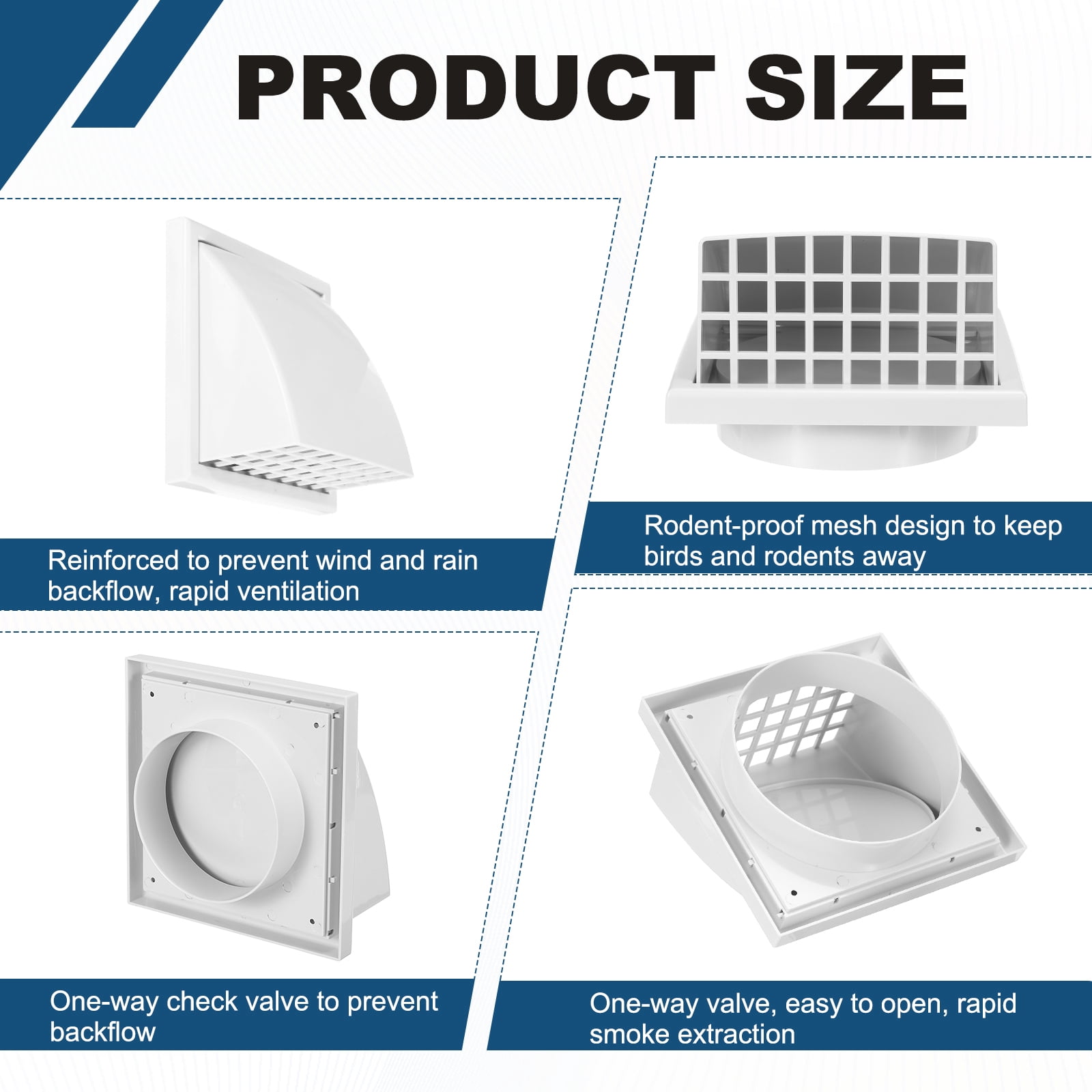Uxcell Dryer Vent Cover  (6" OD)  - Exterior Wall Air Vent Covers ABS Plastic Weatherproof Protection Hood with Backdraft Damper for Kitchen/Bathroom/Garage/Outdoor, White
