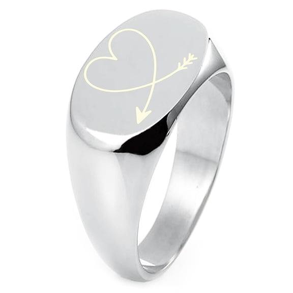 Sterling Silver Heart Love Arrow Engraved Oval Flat Top Polished Ring