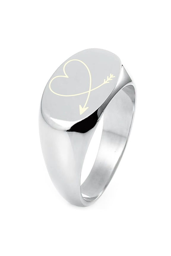 Sterling Silver Heart Love Arrow Engraved Oval Flat Top Polished Ring