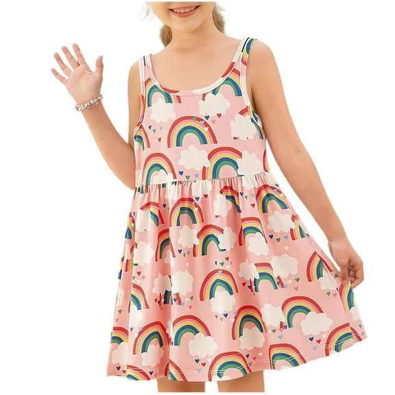 NAISIBABY Casual Dresses for Girls, Crewneck Cute Flowy Sleeveless Summer Casual Play Dress Red Size 12