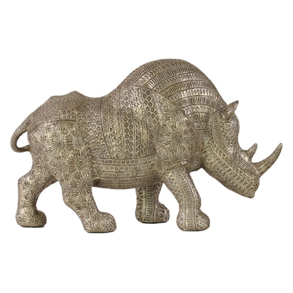 Urban Trends Collection: Polyresin Rhinoceros Figurine, Metallic Finish, Brown