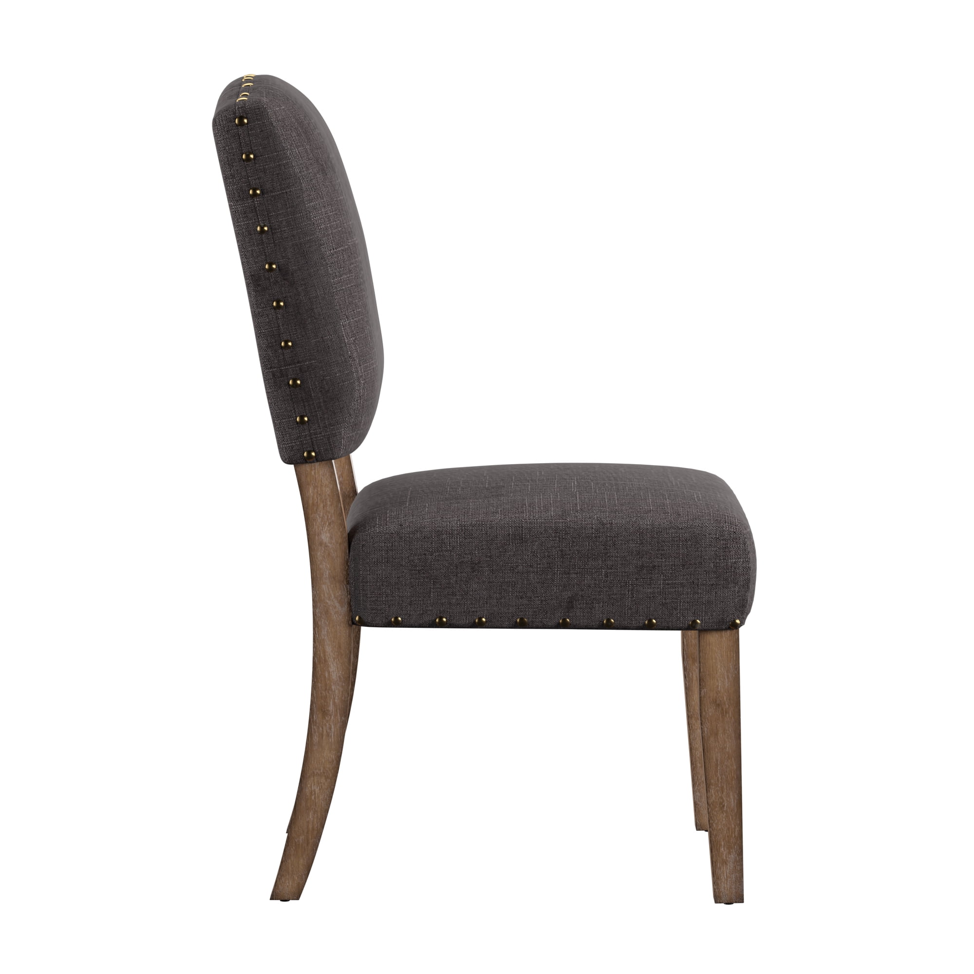 Weston Home Nailhead Upholstered and Wood Dining Chair, Set of 2, Dark Gray Linen