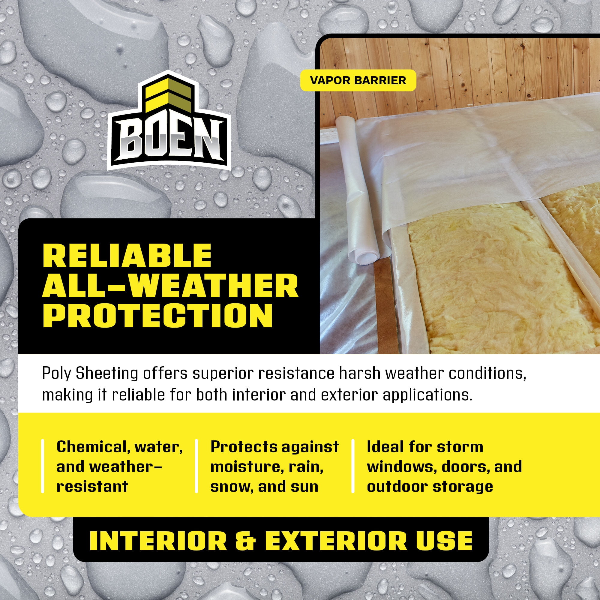 Boen FR Clear Poly Sheeting 10' x 100' 4 Mil Fire-Retardant Plastic, Vapor Barrier for Crawl Space & Slab, Commercial Dust / Negative-Air Containment