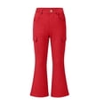 thumbnail image 5 of Girls Flare Cargo Pants High Waist Casual Stretch Pull On Kids Wide Leg Pants Black 6, 5 of 7