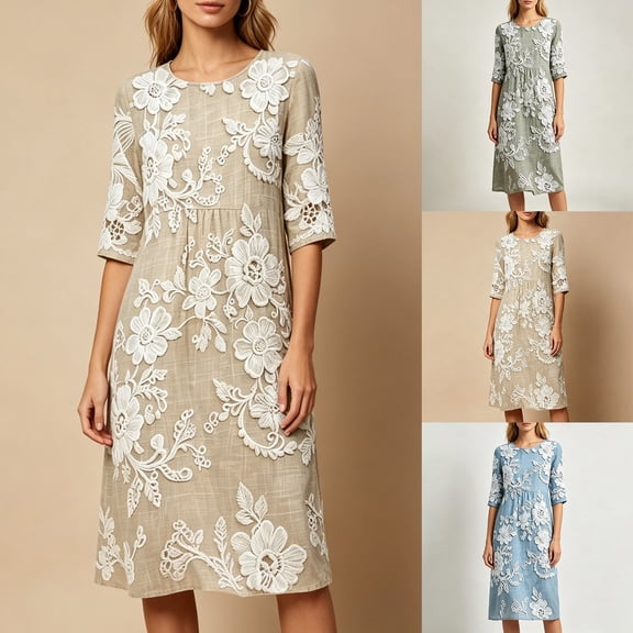 Lady's Relaxed Print Round Neck Dress