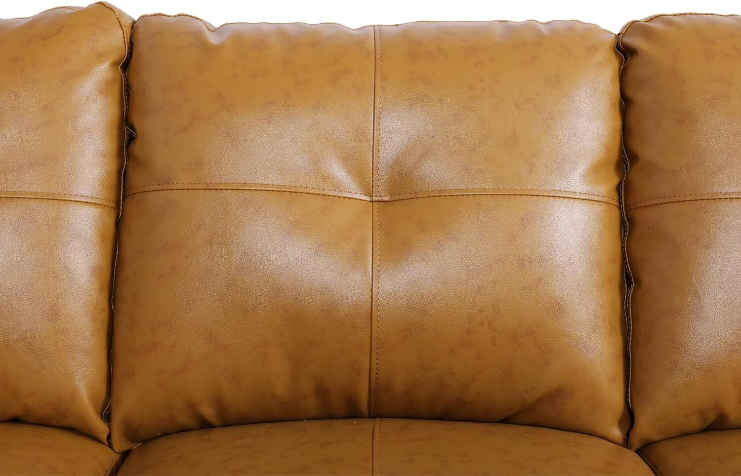 DEALTOPS L-Shaped Sectional Sofa Set with Storage Ottoman - Leather Upholsted Sofa Couch, Nailhead Trim, Yellow