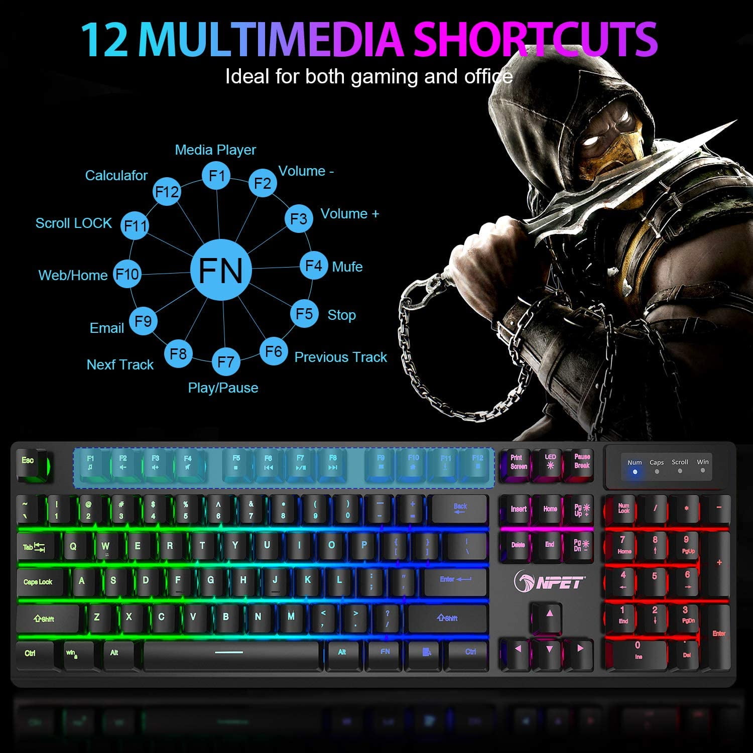 Npet K10 Gaming Keyboard Usb Wired Floating Keyboard Quiet Ergonomic Water Resistant Mechanical Feeling Keyboard Ultra Slim Rainbow Led Backlit Keyboard For Desktop Computer Pc Walmart Com<script async src=