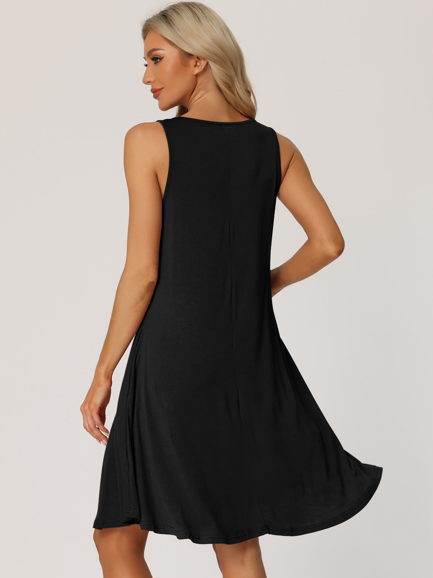 DARING DIVA Women's Sleeveless Tank Dress Basic Nightgown with Pockets L Black