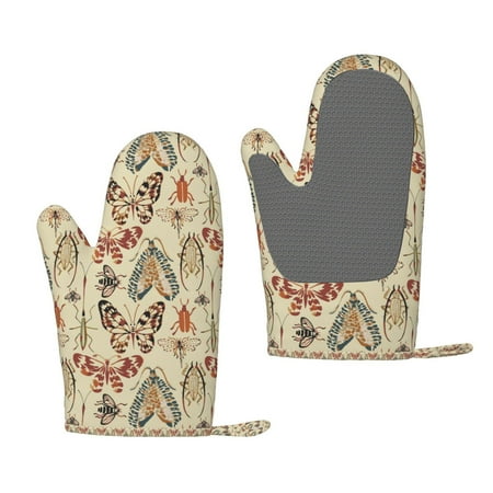 

Junzan Watercolor Insects for Oven Mitts 2 Piece Set BBQ Gloves Grilling Gloves Heat Resistant Oven Gloves Kitchen Silicone Oven Mitts for Barbecue/Cooking/Baking