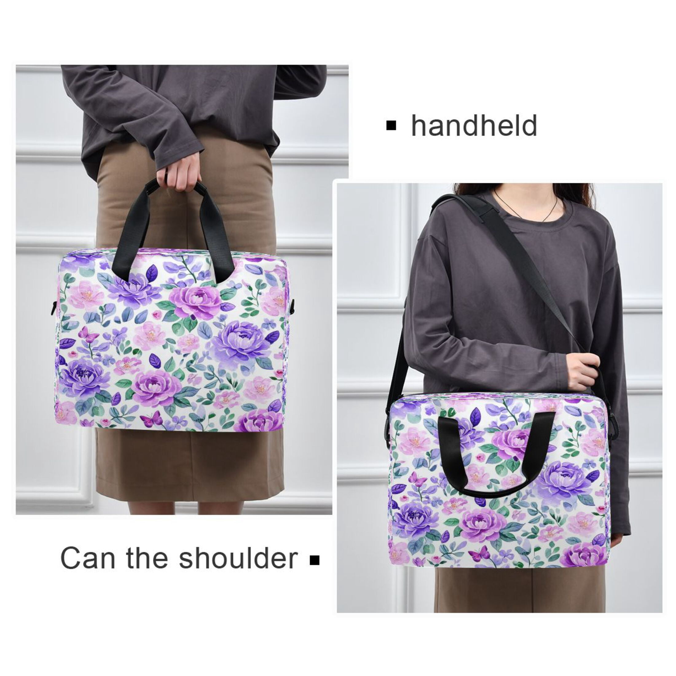 16" Laptop Tote Bag Laptop Sleeve Case Computer Briefcase for Work & Travel Watercolor Floral Pattern