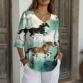 thumbnail image 6 of Daiosportswear Womens Western Tops 3/4 Length Sleeve Shirts V Neck Graphic Shirts Loose Shirt,Linen Shirts for Women Multicolor-F L(L), 6 of 7
