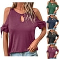 thumbnail image 2 of gakvbuo Cold Shoulder Tops for Women Cuffs Twist Top Short Sleeve Keyhole T-Shirts Blouse Crew Neck Casual Loose Cutout Summer Tunic Shirts, 2 of 9