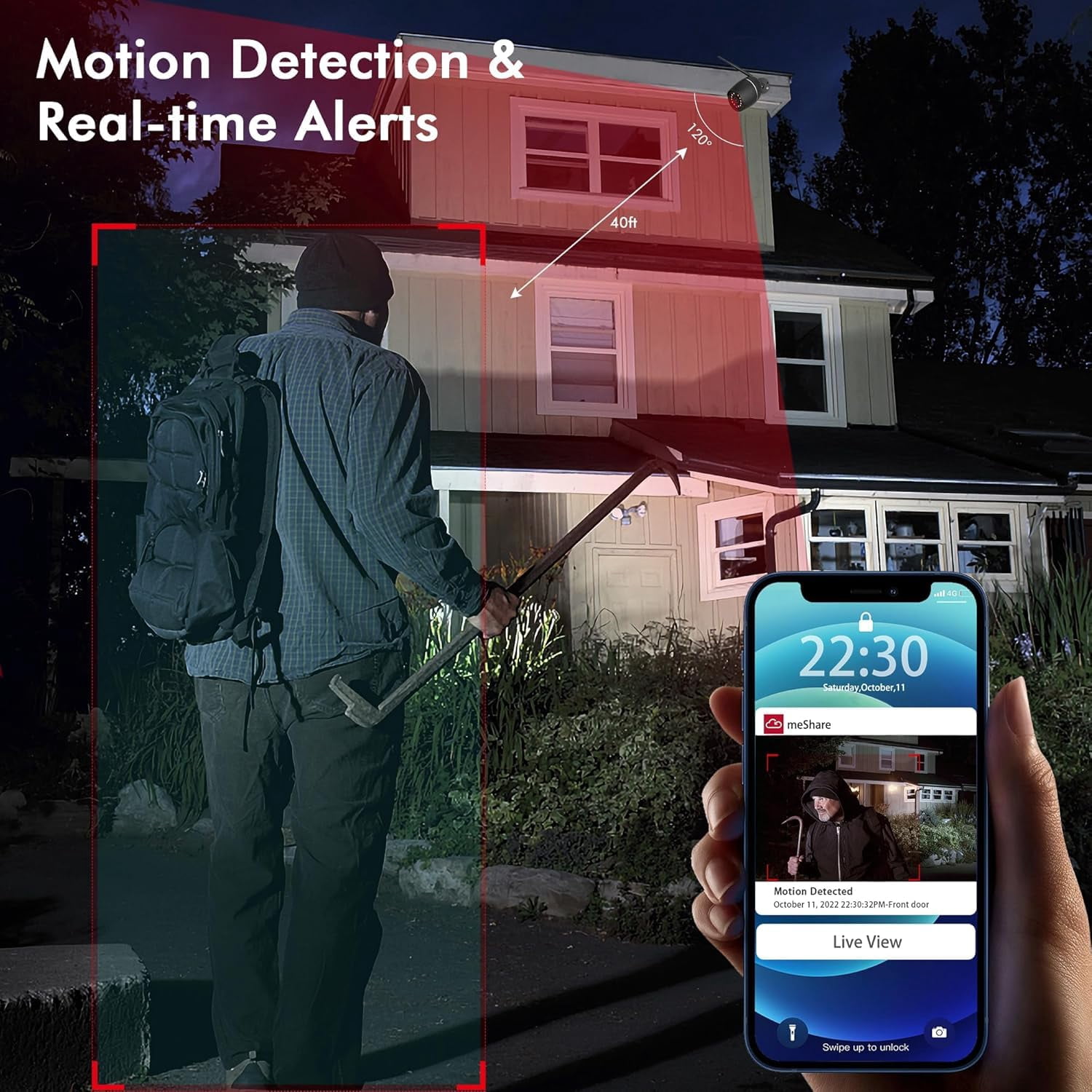 RICHCHO Outside Cameras for Home Security, 1080p Surveillance Cameras Wireless Outdoor with Night Vision Motion Detection, Black, 2-Pack